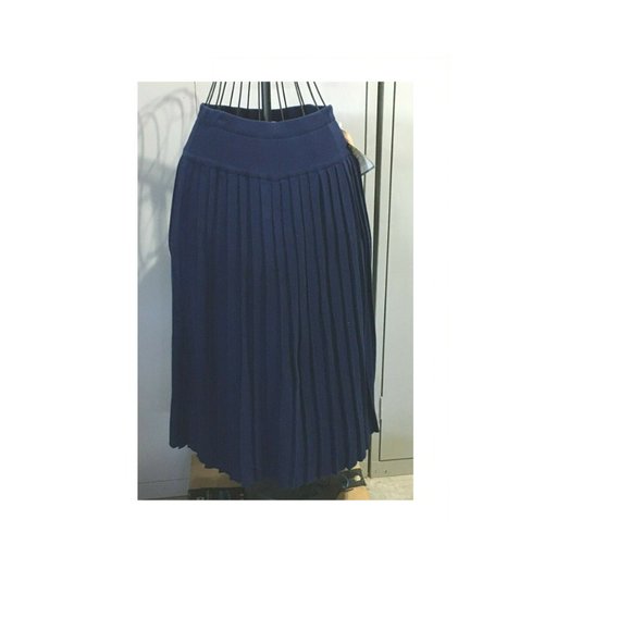 Vtg 1992 Susan Bristol Set Navy Blue Pleated Skirt & Button Top Knit Sweater Top - Picture 7 of 12
